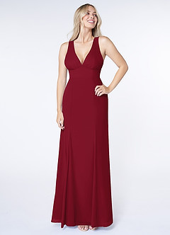 Azazie Christiana Bridesmaid Dresses Burgundy A-Line V-Neck Pleated Chiffon Dress image1