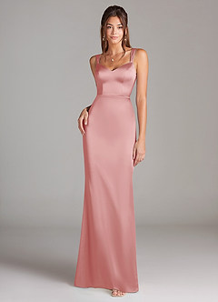 Azazie Denice Robes de demoiselle d'honneur Robe Fourreau en Satin extensible Plissée Rose Poudré image3