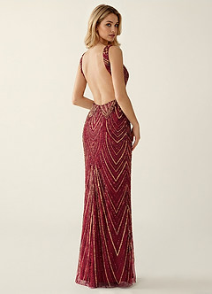 Hazelen Burgundy Sequin Embroidery Beading Tulle Off-the-Shoulder Prom Dress image2