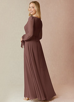 Azazie Leonia Bridesmaid Dresses Espresso A-Line Long Sleeve Chiffon Dress image6