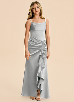 Azazie Rosalia Junior Robe Fourreau en Satin extensible Plissé Argent image6