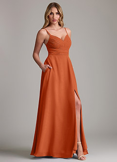 Azazie Terese Vestidos de damas de honor Vestido de Naranja Quemada de Gasa de Corte en A con Plisado image6