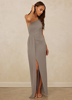 Christian Siriano Bridal for Azazie 1003 Bridesmaid Dresses Taupe Sheath One Shoulder Chiffon Dress image3