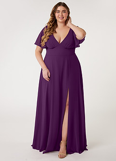 Azazie Kimber Bridesmaid Dresses Grape A-Line Flounce Sleeve Chiffon Dress image6