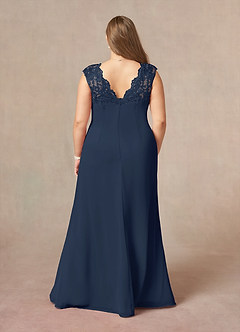 Azazie Gladys Mother of the Bride Dresses Dark Navy A-Line Queen Anne Lace Chiffon Dress image8