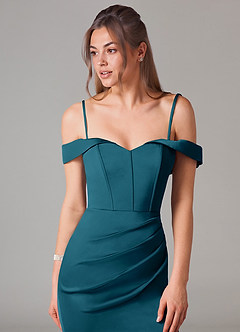 Azazie Everly Vestidos de damas de honor Vestido de Azul Tinta de Satén Elástico de Corte Sirena Convertible con Vestidos sin tirantes image2