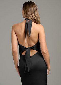 Azazie Francesca Bridesmaid Dresses Black Sheath Stretch Satin Dress image6
