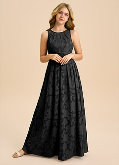 Azazie Bibiane Junior Abito A-Line in Burnout Floreale Plissettato Nero image8