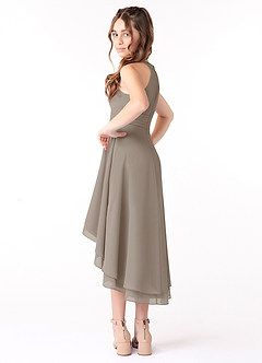 Azazie Linna Junior Taupe A-Line Pleated Chiffon Dress image2