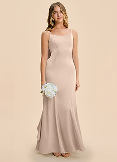 Azazie Lioren Junior English Rose Sheath Bow Stretch Satin Dress image2