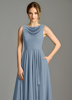Azazie Wonderland Bridesmaid Dresses Dusty Blue A-Line Pleated Chiffon Dress image7