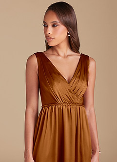 Azazie Tanicia Brautjungfernkleider A-Linie Plissee Metallischer Satin Kleid Kupfer image2