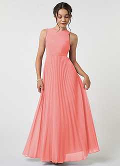 Azazie Lindie Junior A-Linie Plissee Chiffon Kleid Koralle image1