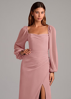 Azazie Brixley 신부 들러리 드레스 인어 긴팔 쉬폰 바닥 길이 드레스 image7