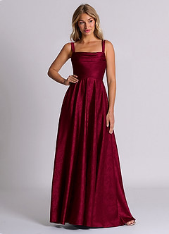 Azazie Shaude 신부 들러리 드레스 A라인 주름진 자카드 바닥 길이 드레스 image5