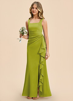 Azazie Adrienne Junior Lemongrass Sheath Pleated Stretch Satin Dress image1