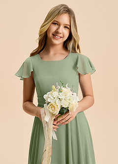 Azazie Cady Junior Abito A-Line in Chiffon Plissettato Pistacchio image8