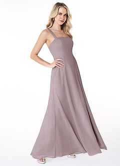 Azazie Jay Vestidos de damas de honor Vestido de Atardecer de Gasa de Corte en A con Escote cuadrado Abertura lateral image3