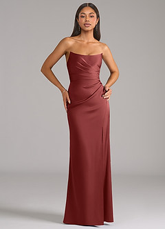 Azazie Marla Robes de demoiselle d'honneur Robe Fourreau Convertible en Satin extensible Bustier Terracotta image1
