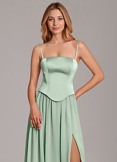 Azazie Cadence Robes de demoiselle d'honneur Robe Trapèze Convertible en Satin extensible Corset Agave image2