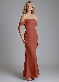 Azazie Luiza Brautjungfernkleider Meerjungfrau-Linie Schulterfrei Chiffon Kleid Rotbraun image4