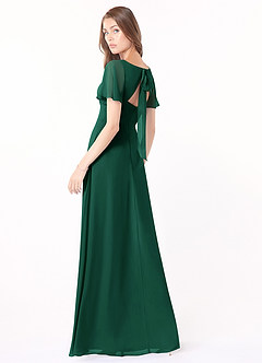 Azazie Kimber Bridesmaid Dresses Emerald A-Line Flounce Sleeve Chiffon Dress image3