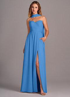 Azazie Joni Bridesmaid Dresses Blue Jay A-Line Strapless Chiffon Convertible Dress image1