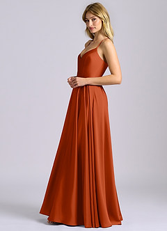 Azazie Truce Bridesmaid Dresses Paprika A-Line Stretch Satin Dress image5