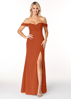 Azazie Joretta Vestidos de damas de honor Vestido de Naranja Quemada de Gasa de Corte en A Convertible con Escote de Corazón image1