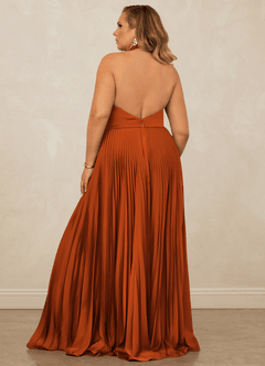 Christian Siriano Bridal for Azazie 1007 Bridesmaid Dresses Burnt Orange A-Line Pleated Stretch Satin Dress image11