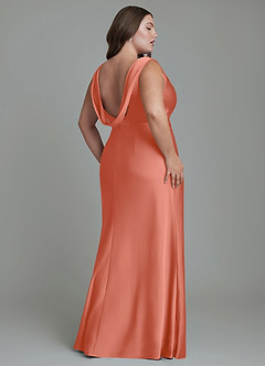 Azazie Kieryn Robes de demoiselle d'honneur Robe Sirène en Satin extensible Plissé Rose Saumon image8