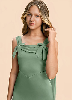 Azazie Chelsea Junior Matcha Sheath Pleated Stretch Satin Dress image7