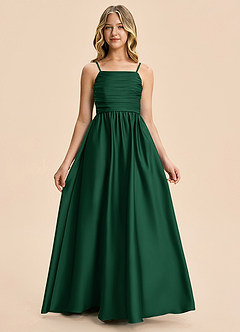 Azazie Kai Junior A-Linie Plissee Stretch-Satin Kleid Dunkelgrün image5