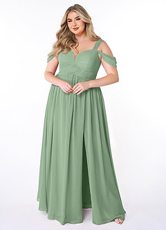 Azazie Lianne Bridesmaid Dresses Matcha A-Line Off the Shoulder Chiffon Dress image7