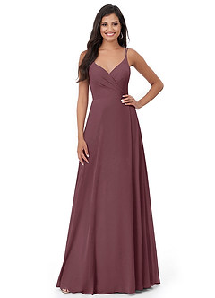 Azazie Lennon Brautjungfernkleider A-Linie Spitze Chiffon Kleid Sangria image5