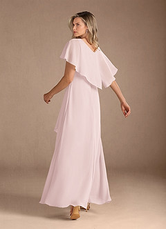 Azazie Eliza Mère de la mariée Robes Robe Trapèze en Mousseline de soie Col V plissé Rose Pâle image3