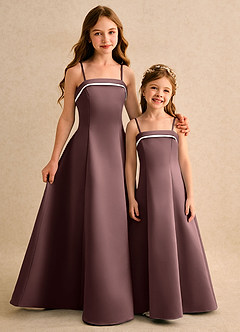 Azazie Izel Girls Formal Flower Girl Dresses Ivory Espresso A-Line Pleated Matte Satin Dress image2