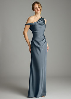 Azazie Emerson Robes de demoiselle d'honneur Robe Sirène en Satin extensible Épaules dénudées Violet Crépusculaire image5