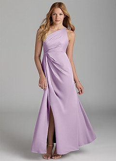 Azazie Mika Junior Robe Trapèze en Satin extensible Plissée Frostiges Flieder image2