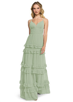 Azazie Rachel Vestidos de madrinha de casamento Vestir Dusty Sage de Chiffon de Linha A image1