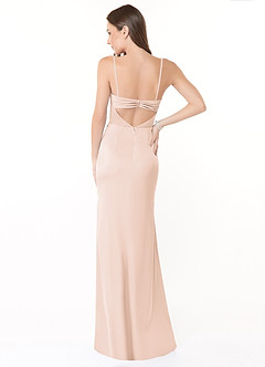 Azazie Leonis Bridesmaid Dresses Blushing Pink Mermaid Pleated Stretch Satin Convertible Dress image4