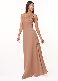 Azazie Ashley Bridesmaid Dresses Champagne Rose A-Line Ruched Chiffon Dress image4