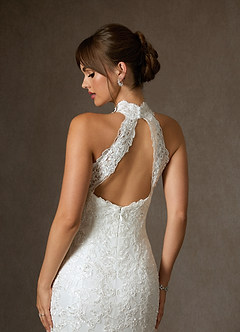 Azazie Eden Vestidos de noiva Vestido Diamante Branco de Renda de sereia image7