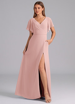 Azazie Ambrosia Bridesmaid Dresses Powder Pink A-Line Pleated Chiffon Dress image3