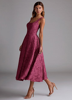 Azazie Amalie Bridesmaid Dresses Mulberry A-Line Pleated Floral Burnout Dress image4