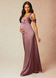 Azazie Rhea Maternity Bridesmaid Dresses A-Line Off-The-Shouler Pleated Stretch Satin Floor-Length Dress image3