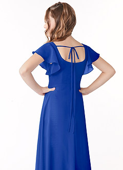Azazie Bondi Junior Vestido de Azul Real de Gasa de Corte En A con Lazo image3