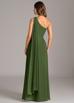Azazie Tella Bridesmaid Dresses Olive A-Line One Shoulder Chiffon Dress image6