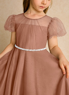 Azazie Duckie Abiti da Ragazza di Fiori Abito Principessa in Tulle Plissettato Bronzo image6