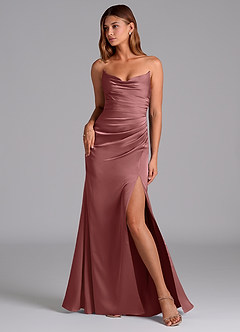 Azazie Claudelle Suknie dla druhen Syrena Bez ramiączek Satyna elastyczna Do ziemi Sukienka image1